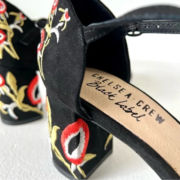 Chelsea-Crew Frenchie Black Faux Suede Chunk Heels Sz US 7 - Picture 4 of 13